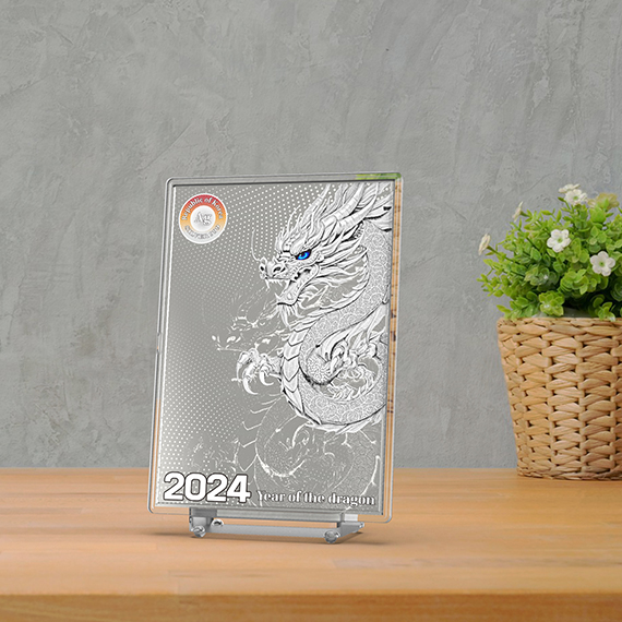 청룡의 기운으로 행운과 복을 부르는/ 커스텀 은999 기념품/ 푸른 용의 해 2024/ 기업 개인 주문 제작 가능/ A5 사이즈 / 대형 사이즈