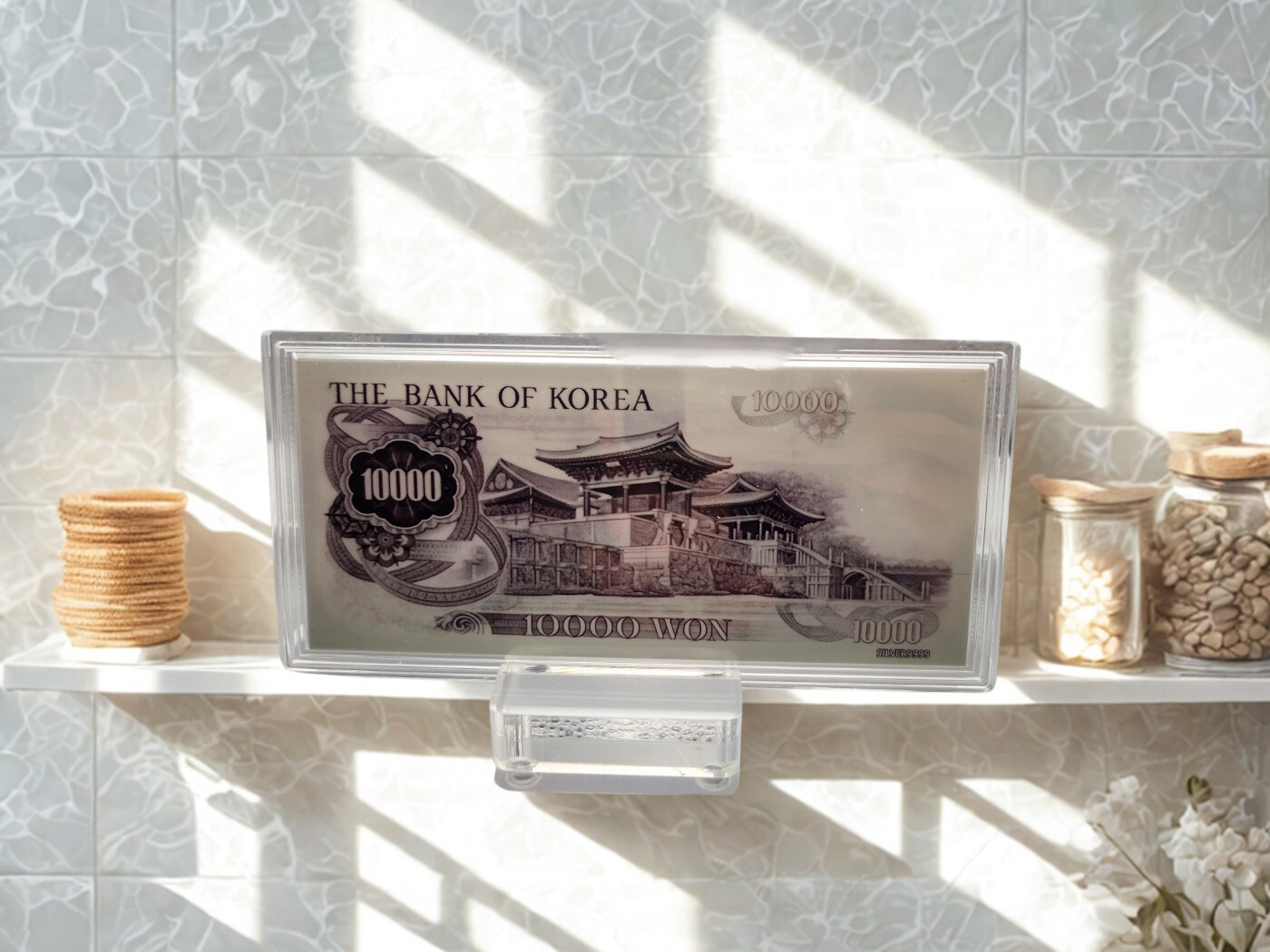 옛날 컬러 은지폐 "석굴암 만원" 순은 99.99% 액자 블리온 실버 30g