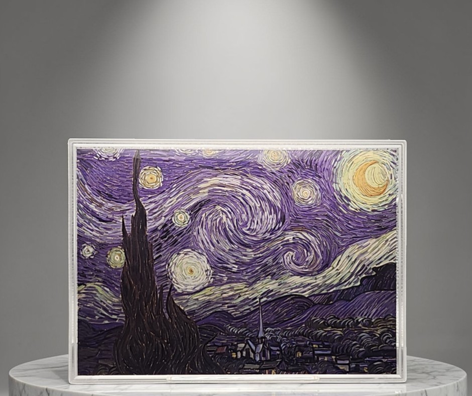 반 고흐의 "별이 빛나는 밤" 순은 99.99% 액자 블리온 실버 70g